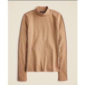 J Crew Premium Rib Turtle Neck Whipstitch Trim Top US Women's XS NEW